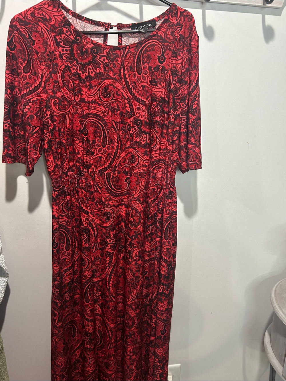 Perceptions Red and Black Paisley Scoop Neck Maxi